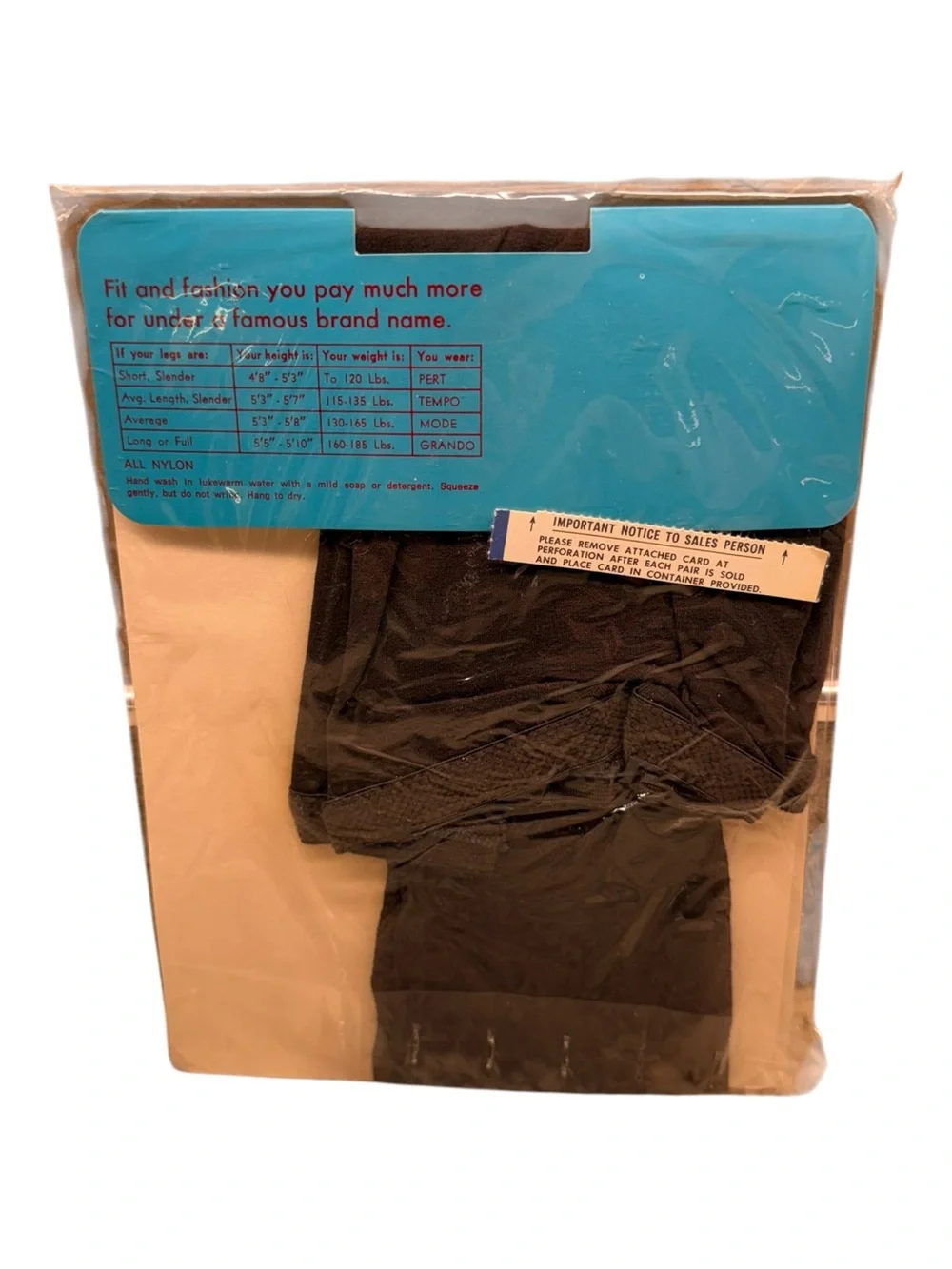 Vintage Sheermode Knit-In Bikini All Nylon Pantyhose Off Black Tempo 115-135lbs